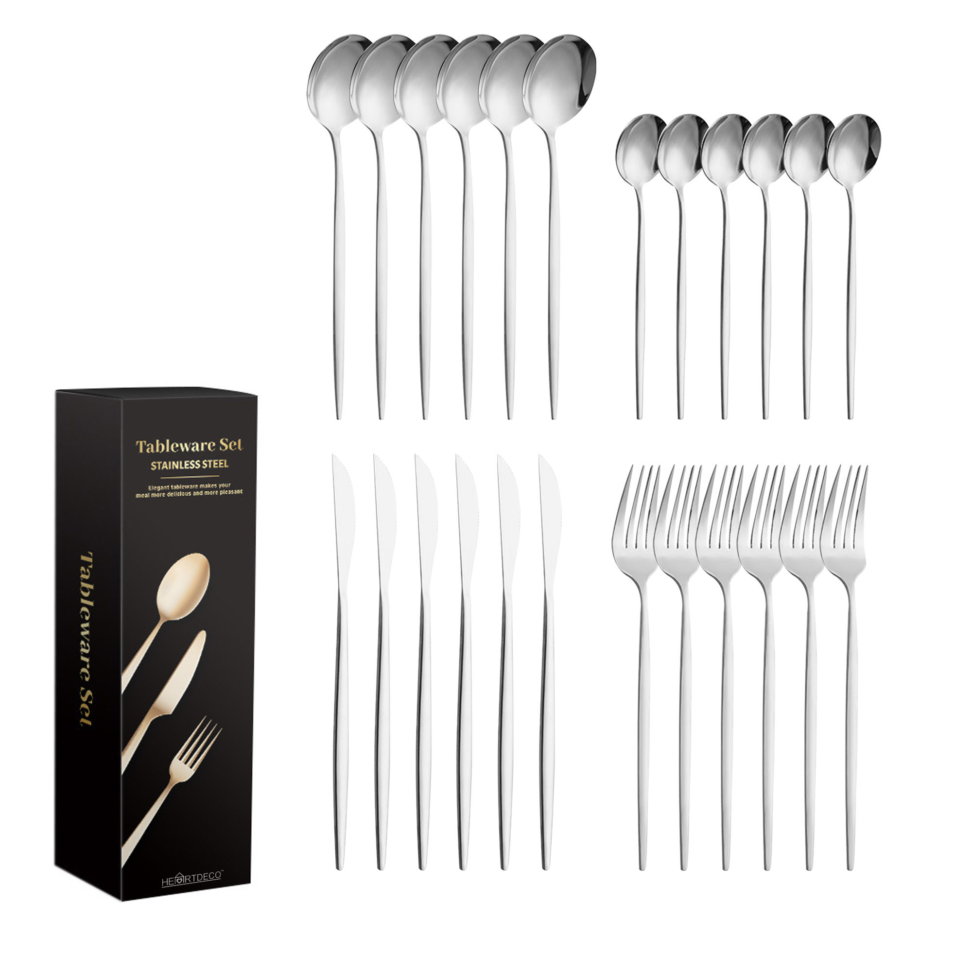 Heartdeco 24Pcs Silverware Flatware Cutlery Set -Silver