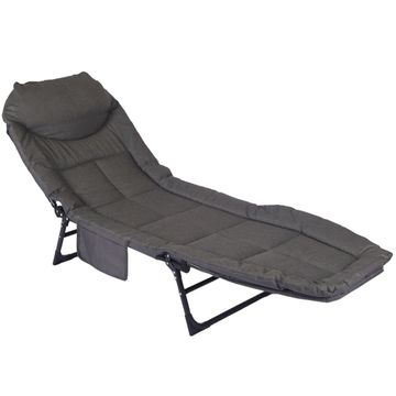Foldable Camping Bed Camping Stretcher with Pad and Pillow Folding Recliner - Dark Grey