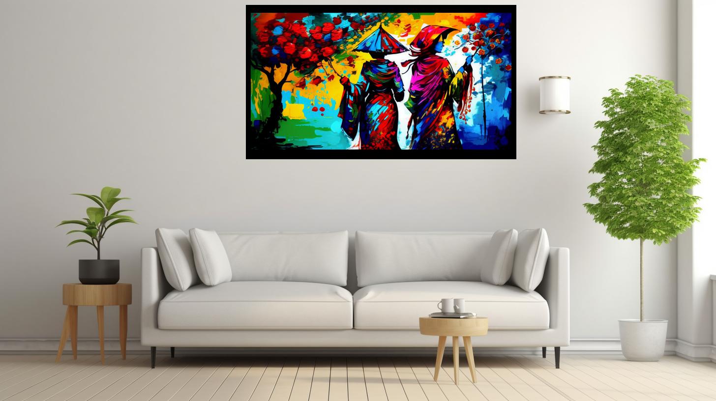 Canvas Wall Art - 2 Women With Hats Painting - B1637 [120 x 80 cm]