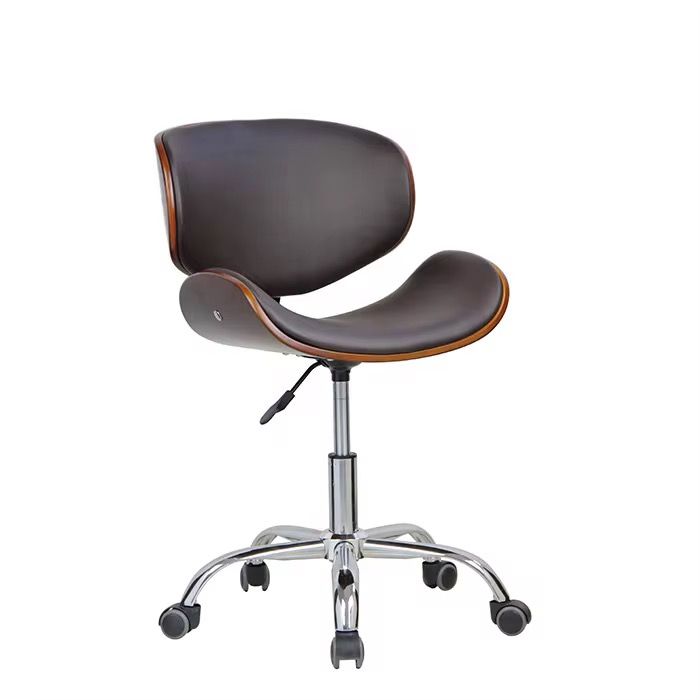 Office Chair Vintage Design Adjustable Height Swivel Seat 360 Chrome Base Poplar Wood Synthetic Coating