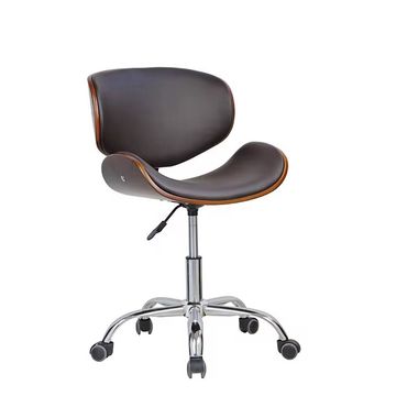 Office Chair Vintage Design Adjustable Height Swivel Seat 360 Chrome Base Poplar Wood Synthetic Coating