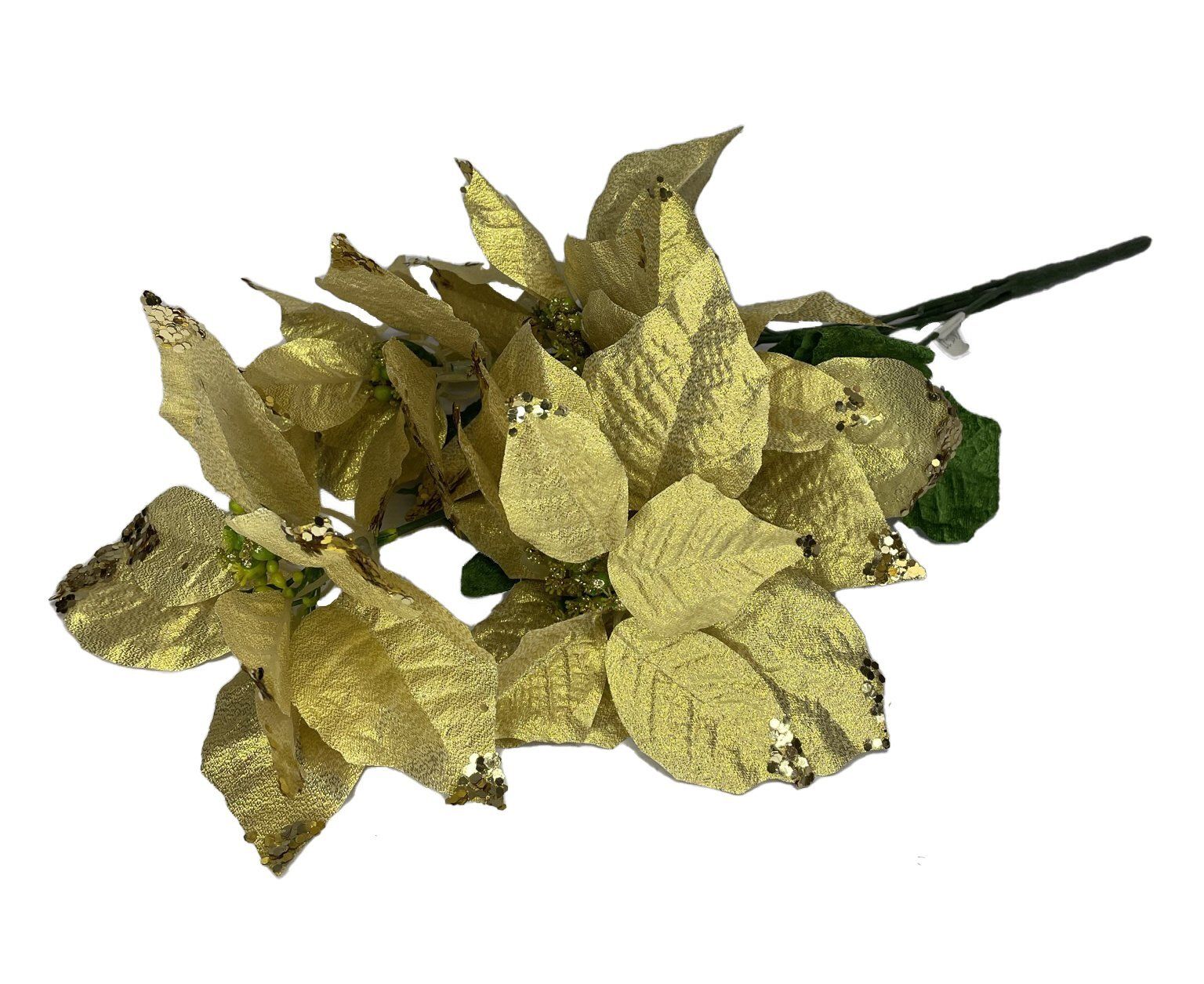 POINSETTIA 5 HEADS 43X20CM GOLD GLITTER