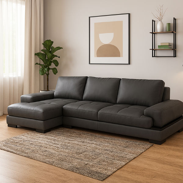 Chanel L Shape Corner Sofa -PU Grey