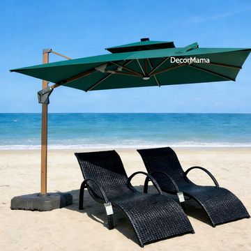DecorMama Green Outdoor Lounger & Cantilever Umbrella Set.