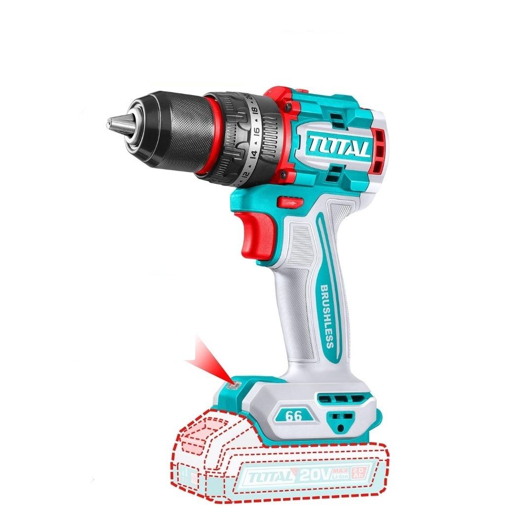Total Brushless Cordless Impact Drill 20V 2000Rpm 66Nm 13Mm Excl B/Ch