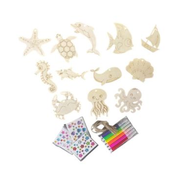 Paint Your Own - Ocean life - 12 Creations Wood Craft Kit For Kids