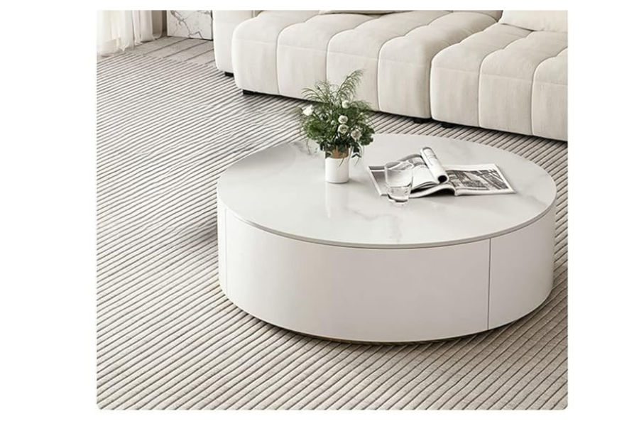 QandAHome-Sleek White Round Wood Coffee Table
