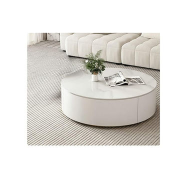 QandAHome-Sleek White Round Wood Coffee Table