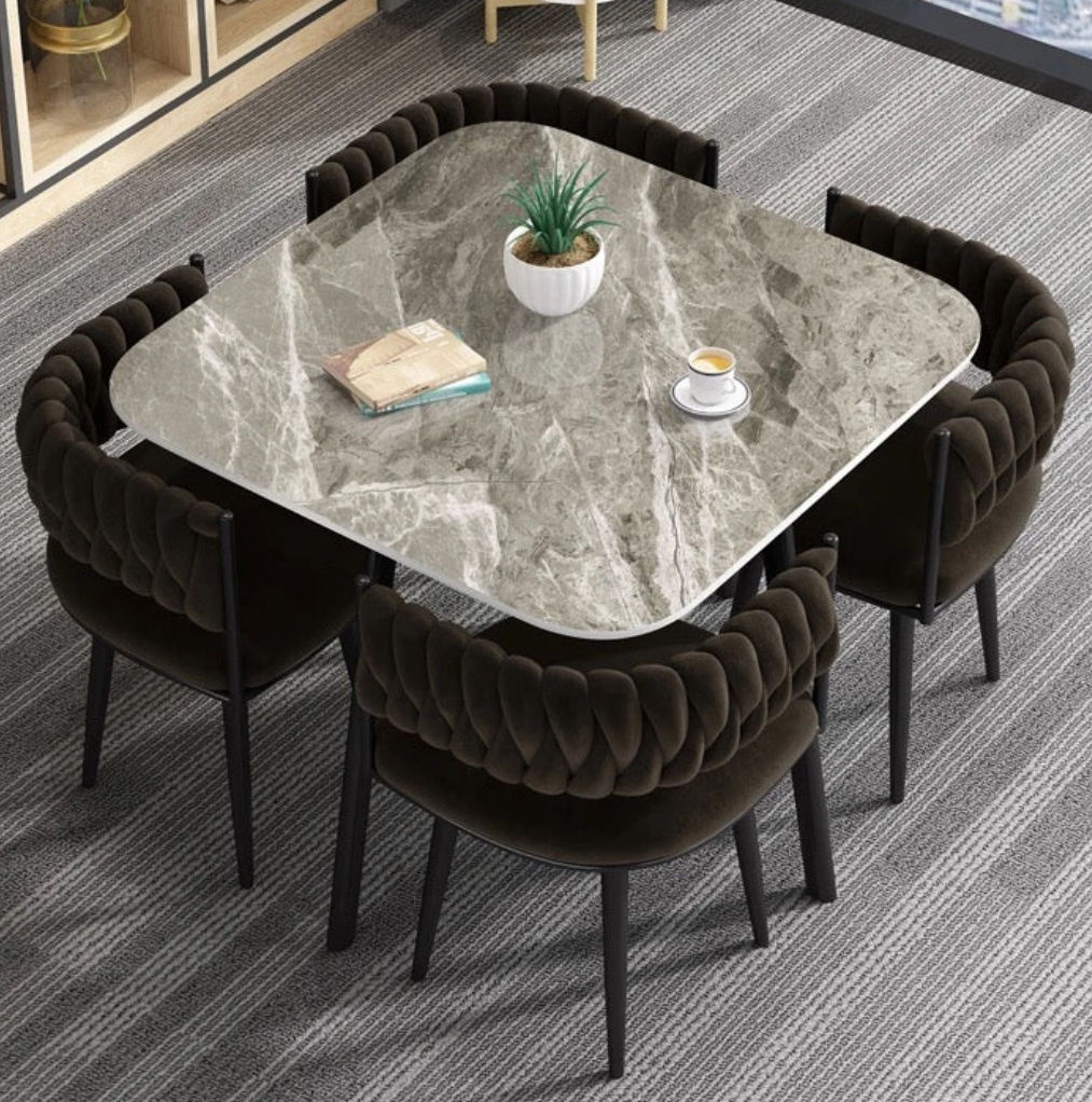 Modern Velvet Nordic Dining Table Set 5pc Set (DARK BROWN)