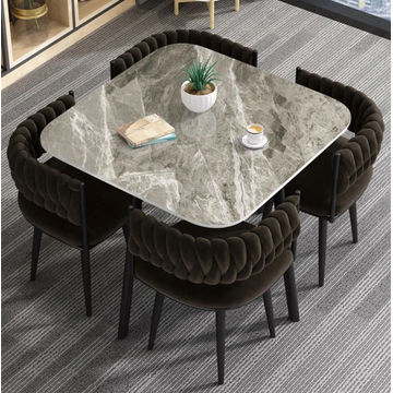 Modern Velvet Nordic Dining Table Set 5pc Set (DARK BROWN)