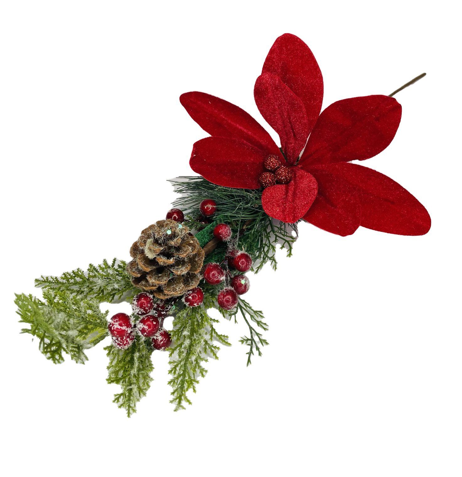 BERRY & PINE SPRAY WITH WHITE POINSETTIA
