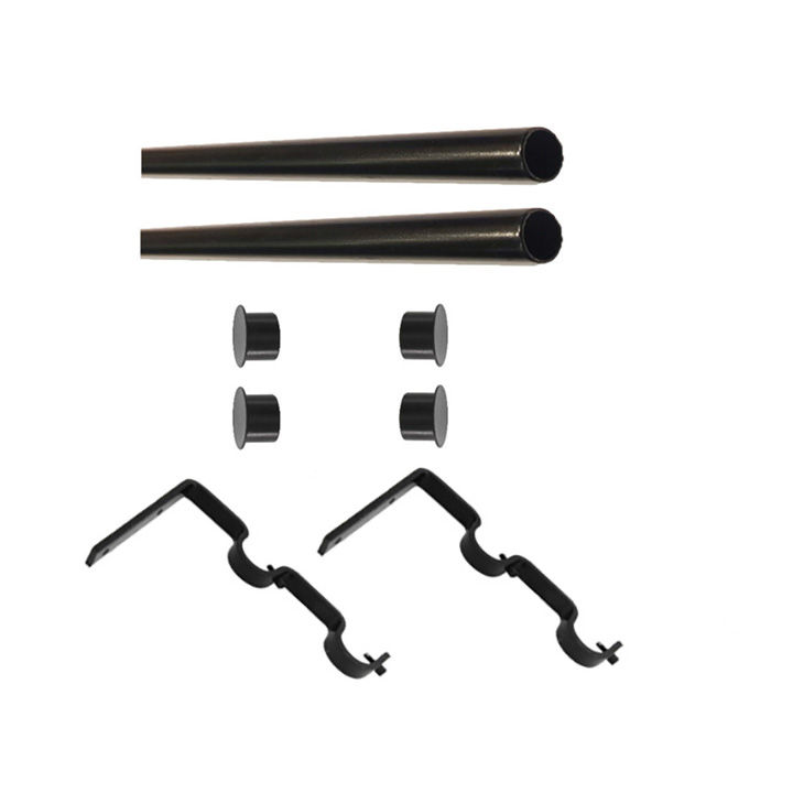 Matoc 32mm Curtain Double Metal Pole Set -Extend Brkts -Flat End Caps -Black -1.5m