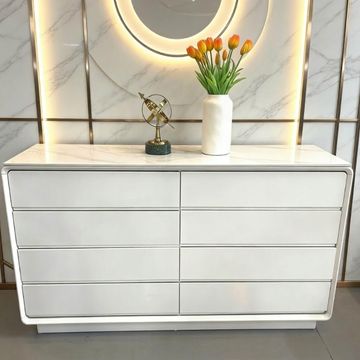 Madiega Furniture - High Gloss Marble Top 8-Drawer Wide Chest of Drawers