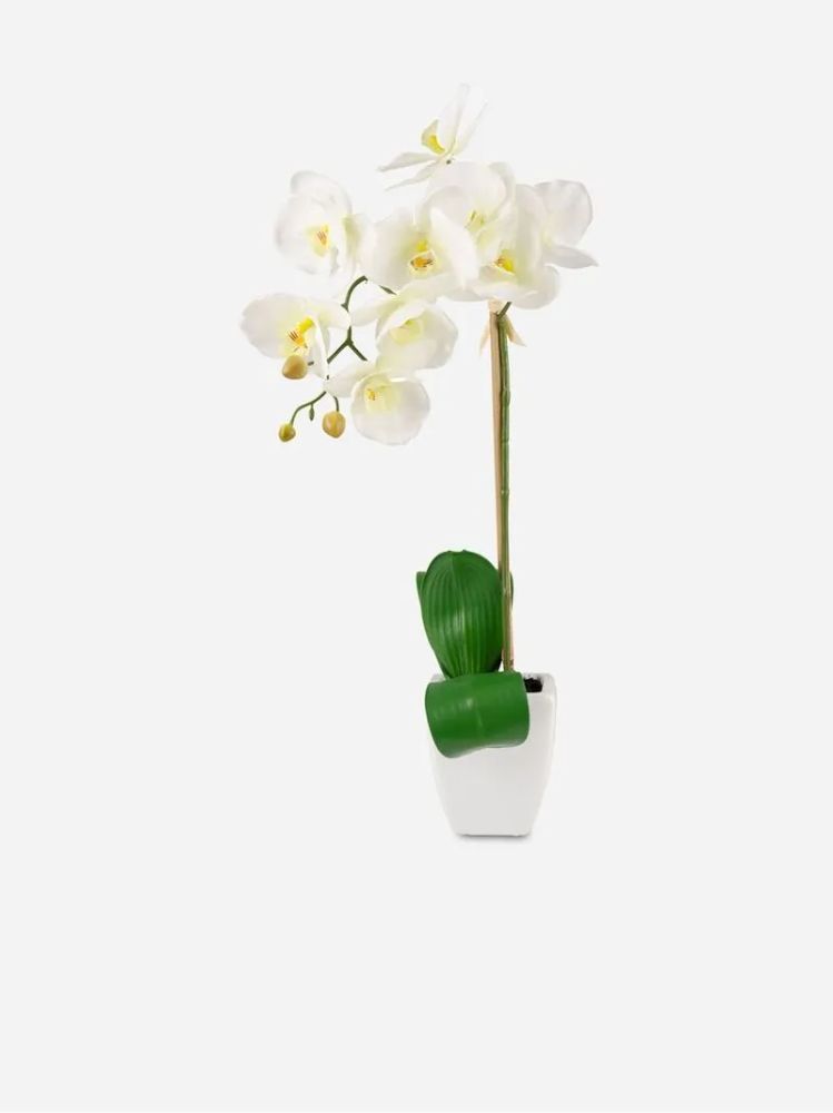 Potted Faux Orchid Curved Stem White – Artificial Indoor Plant 68cm