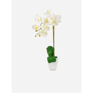 Potted Faux Orchid Curved Stem White – Artificial Indoor Plant 68cm