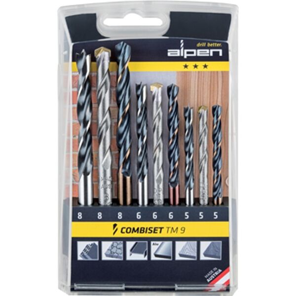 Wood-Steel-Masonry Drill Bit Set  9 Piece 5 6-8
