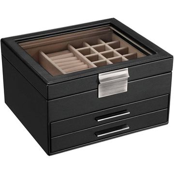 Songmics Jewellery Box with Glass Lid, Black