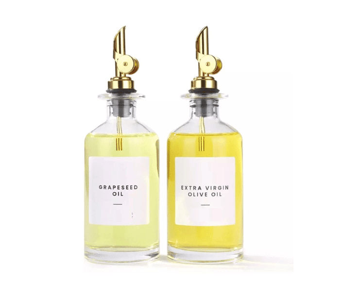 Set of 2 - 350ml Oil and Vinegar Dispensers with gold pourer
