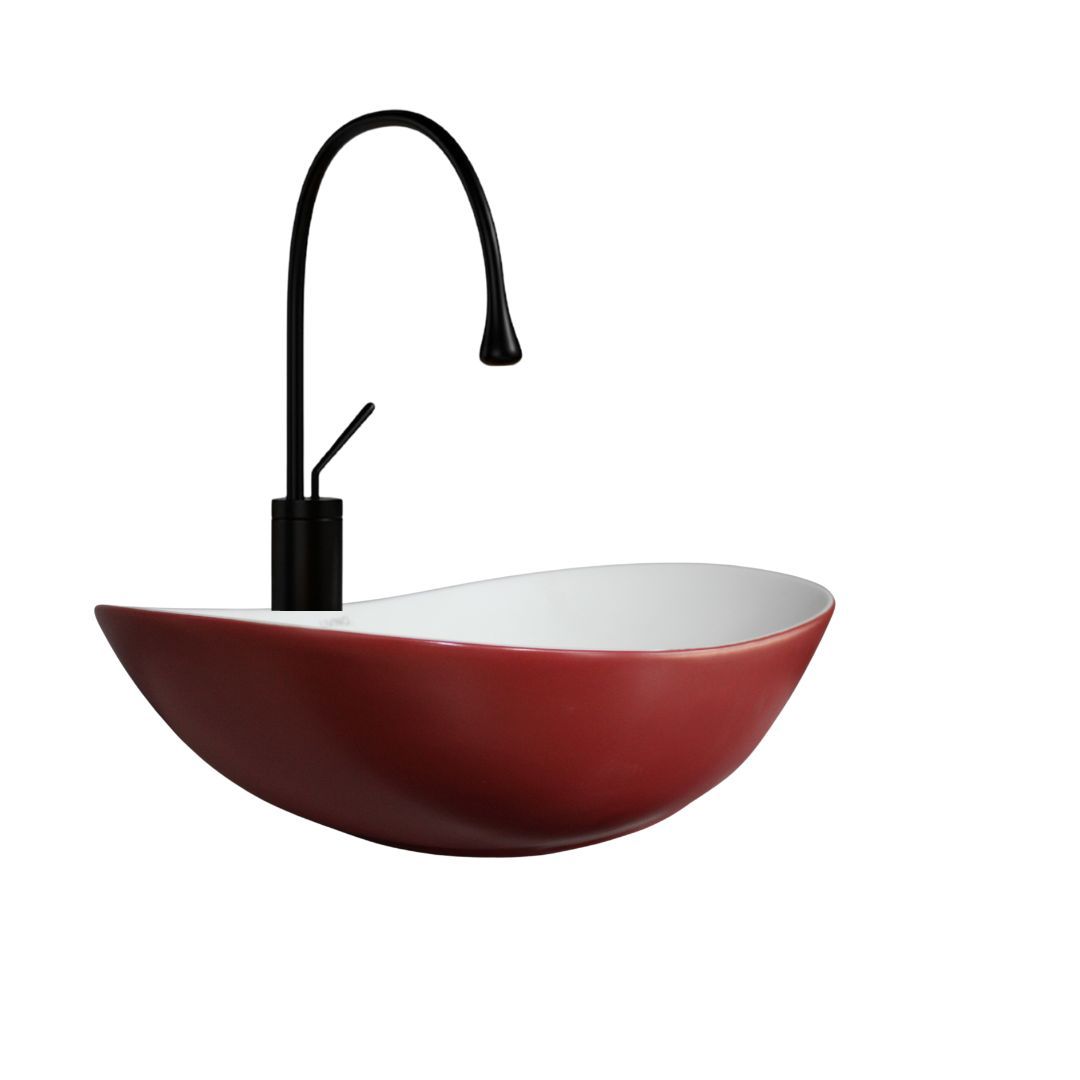 Counter top Ceramic Basin / table top - Zahara - Matt Red &White