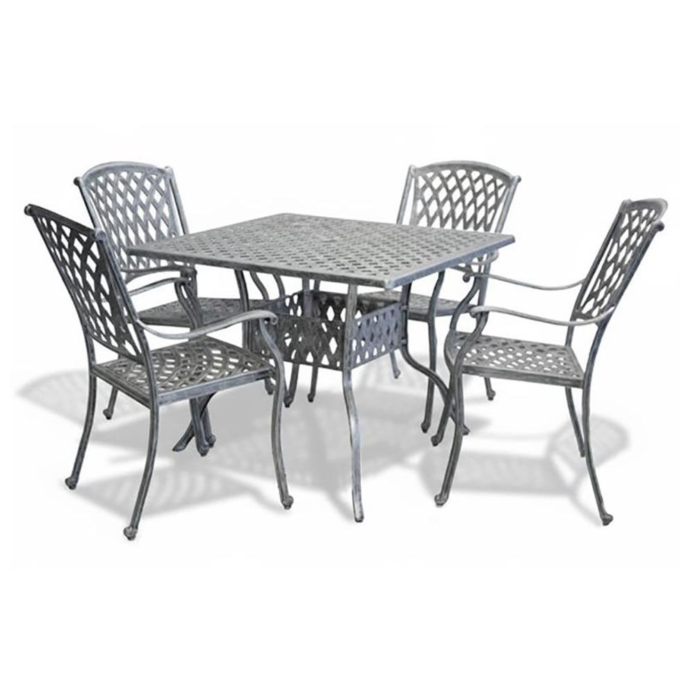 Tuscan Aluminium Dining Set 4-Seater 1000mm Square (Silver)