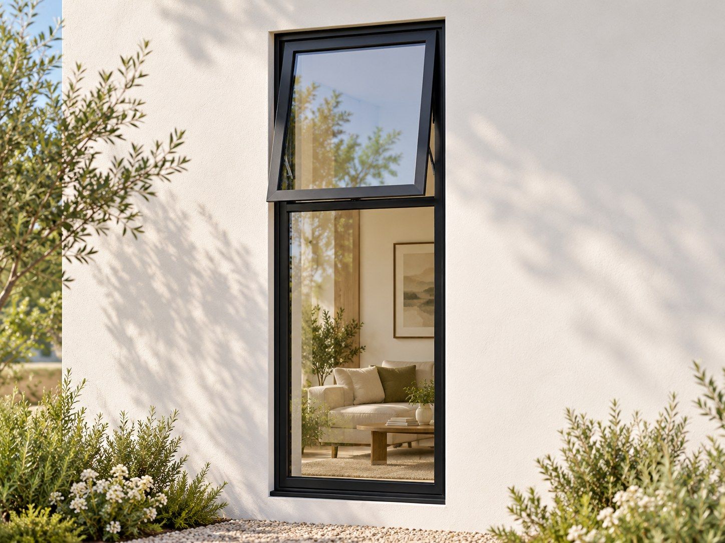 Kenzo Premium Top-Hung Aluminium Window - Black, 600 1500 mm, Upper Opener with Fixed Lower Pane, Clear Glass