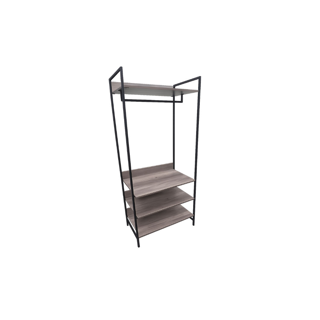 ForgeLine Open Wardrobe with Shelves – Space-Saving, Minimalist Storage for Guest Houses & Lodges