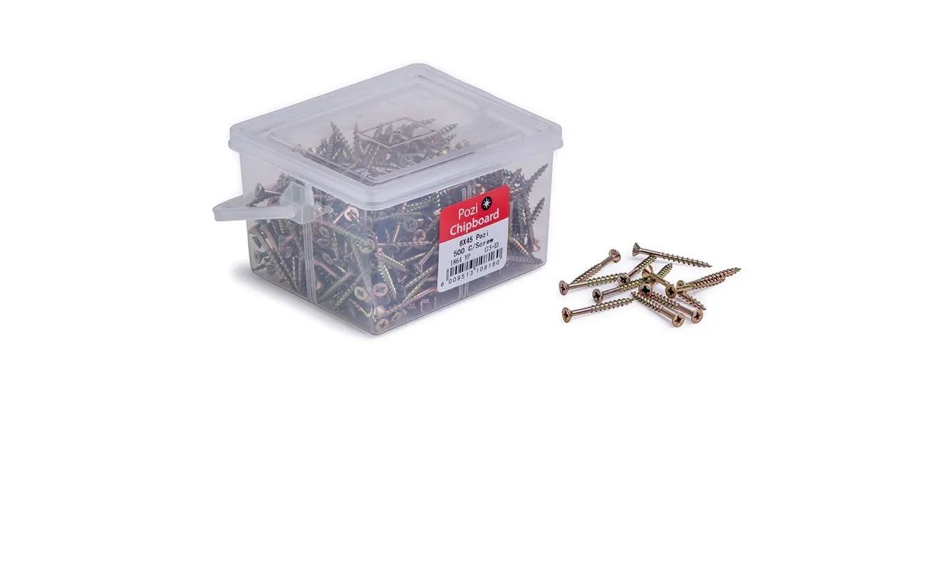 Chipboard Screws, Pozi, No.8, 4mm x 45mm, 500 Pieces BY WOODLY