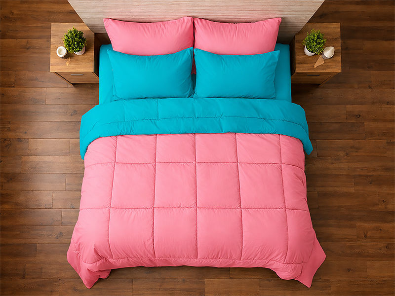 Everyday Collection Reversible Comforter Set - 90 GSM - King - Super King - Peacock Blue - Pink Frosting (06 Sets)