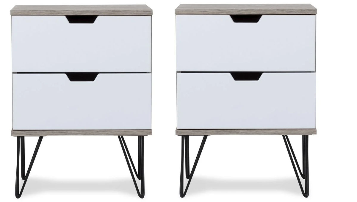 2 Draw Pedestal Engineered Wood Bedside Table - 2 Pack - White
