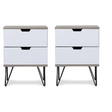 2 Draw Pedestal Engineered Wood Bedside Table - 2 Pack - White