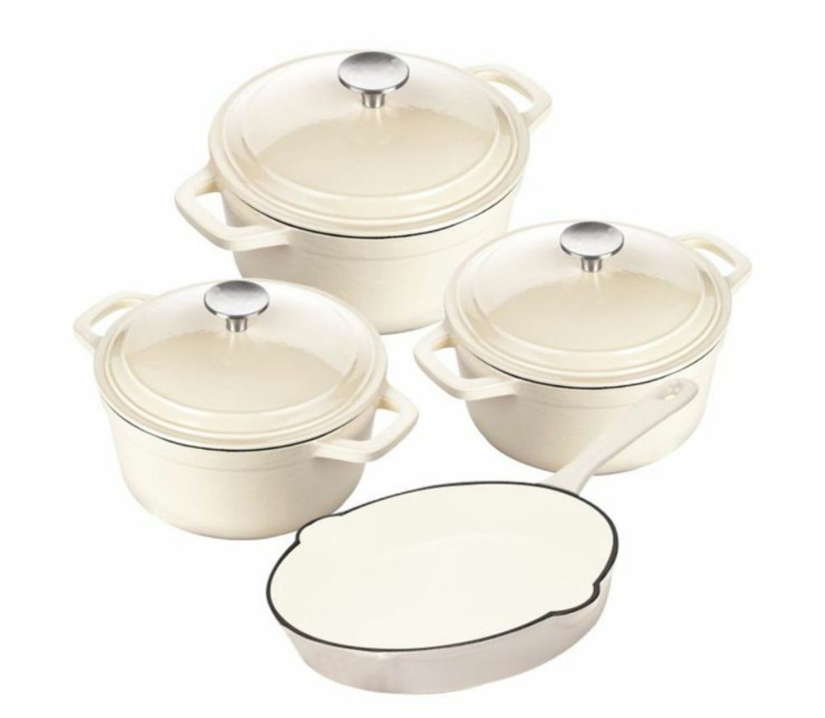 Dream World New Design Dutch Pot Cookware Sets Cast Iron - 7 Piece - Cream