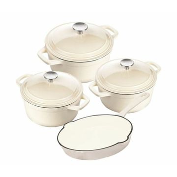 Dream World New Design Dutch Pot Cookware Sets Cast Iron - 7 Piece - Cream