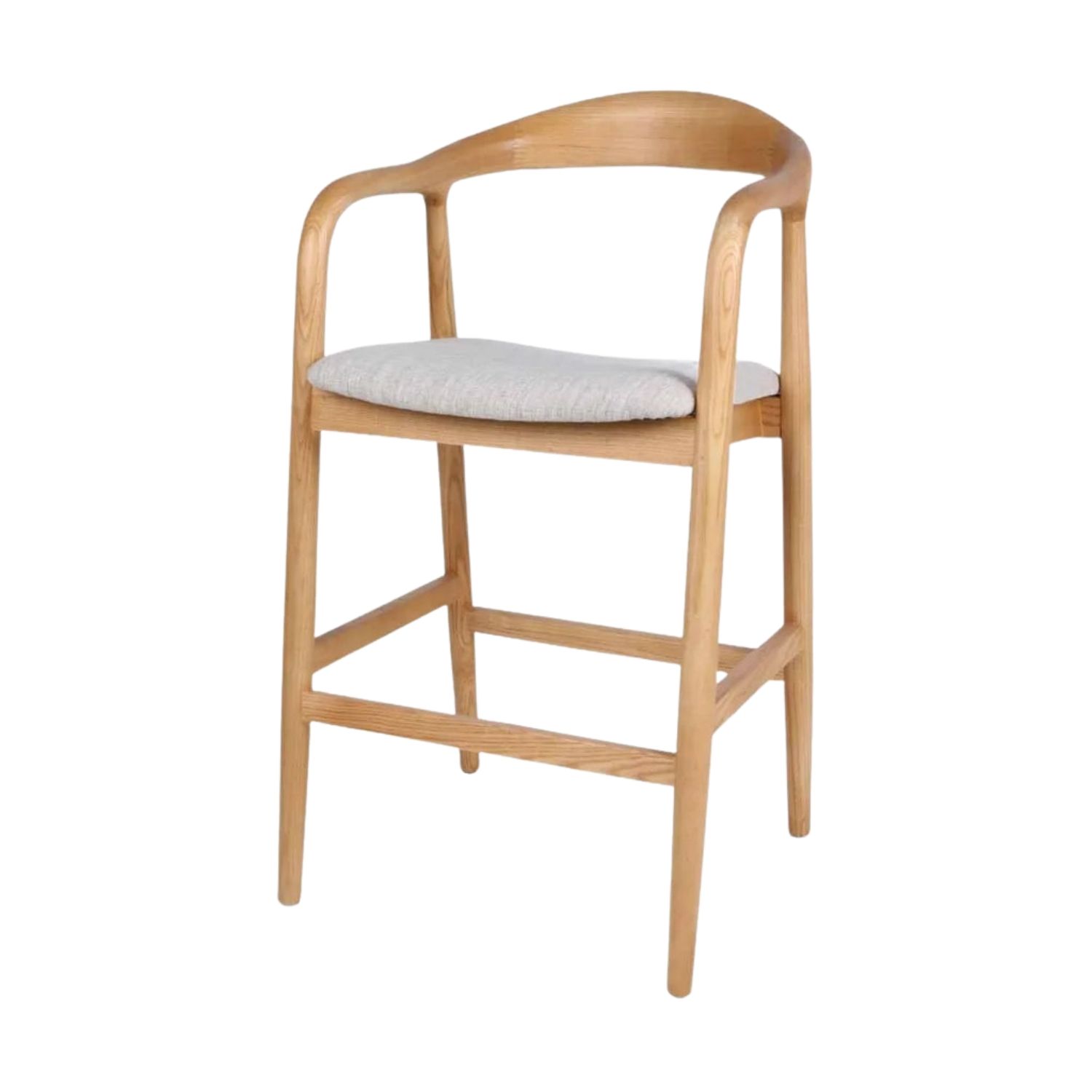 Wooden Elm Wood Barstool with Upholstered Seat