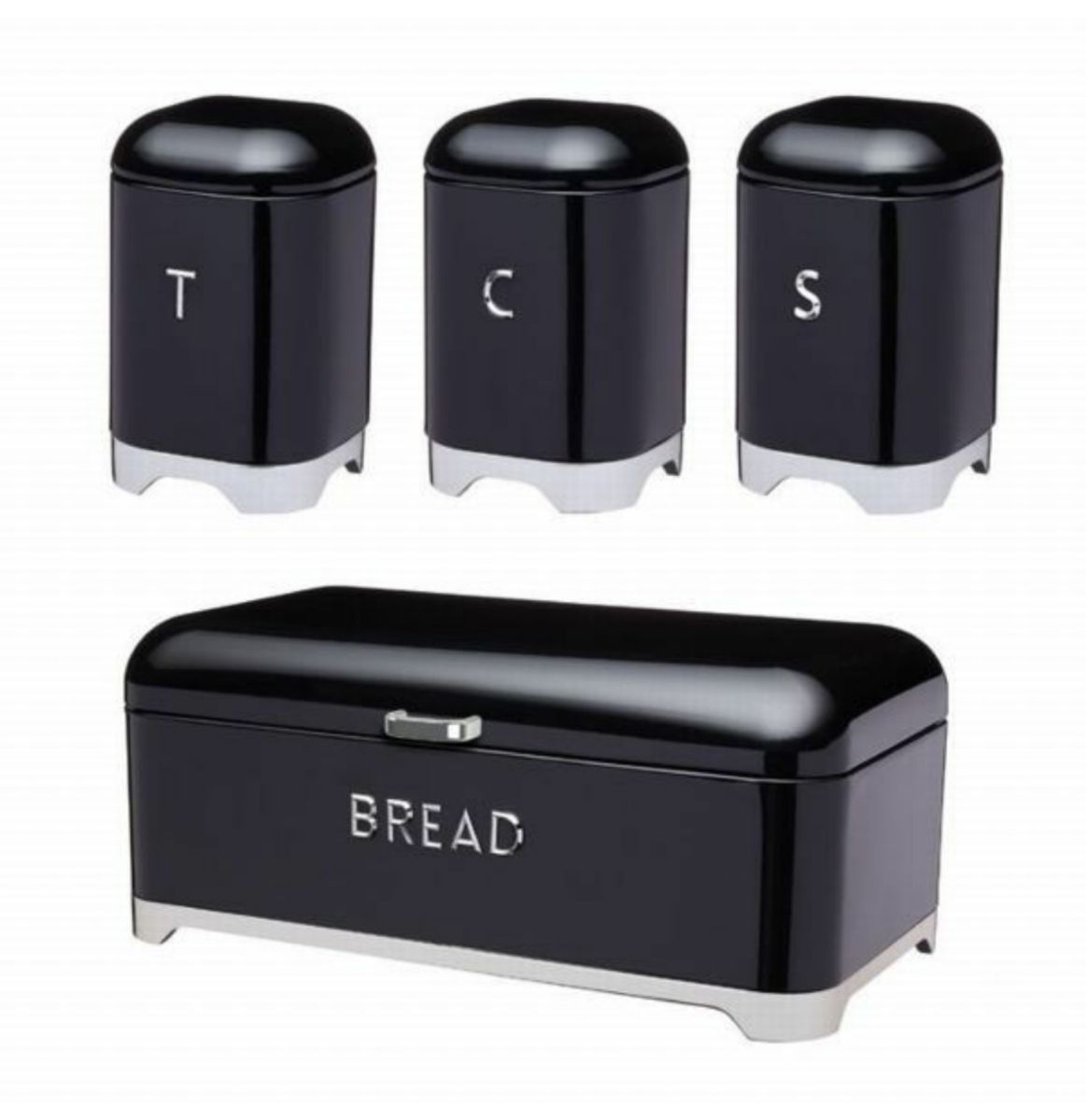 4pc Bread Bin And Canister Set - Black