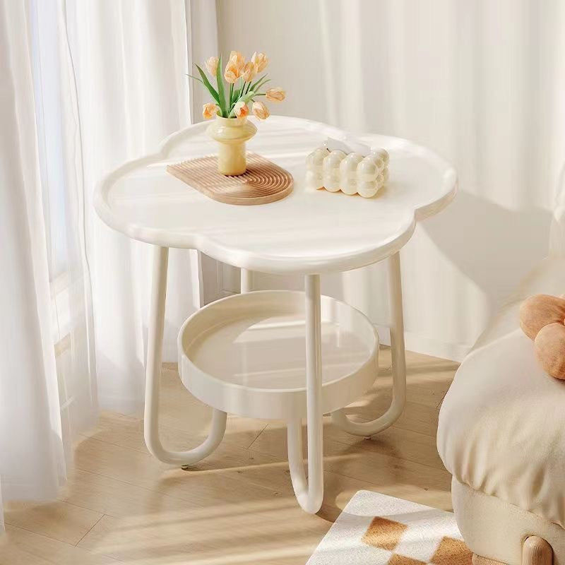 Curled-Leg Four-Leaf Clover 2-Tier Side Table -WHITE