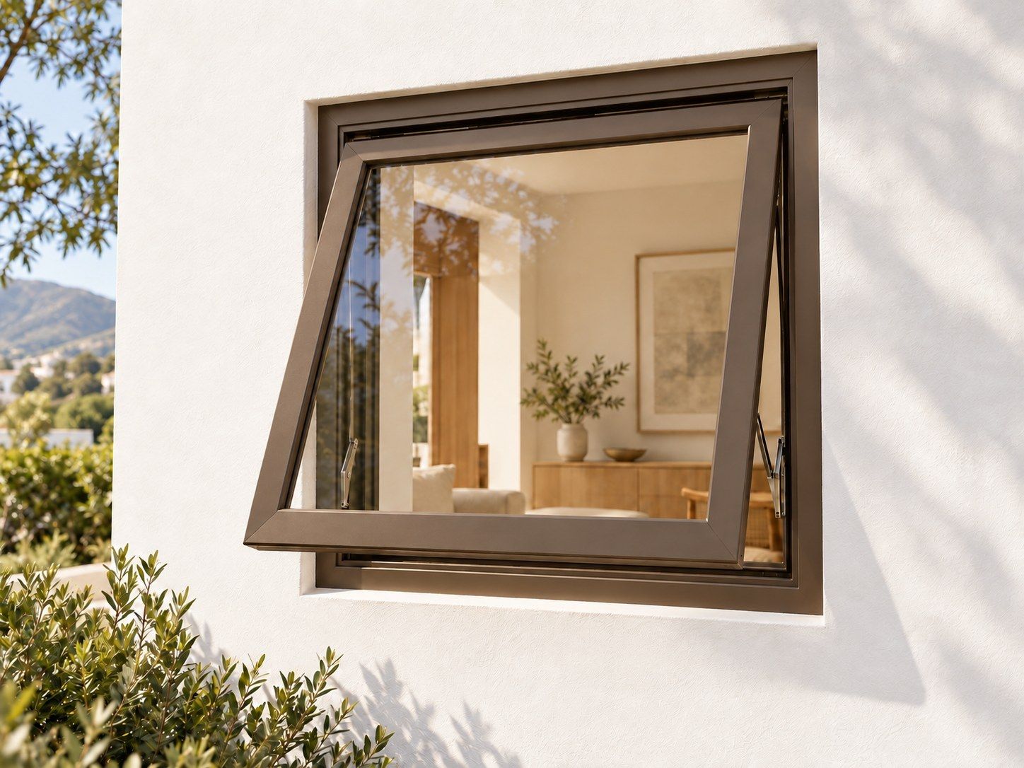 Kenzo Premium Top-Hung Aluminium Window - Bronze, 600 600 mm, Single Opener, Clear Glass