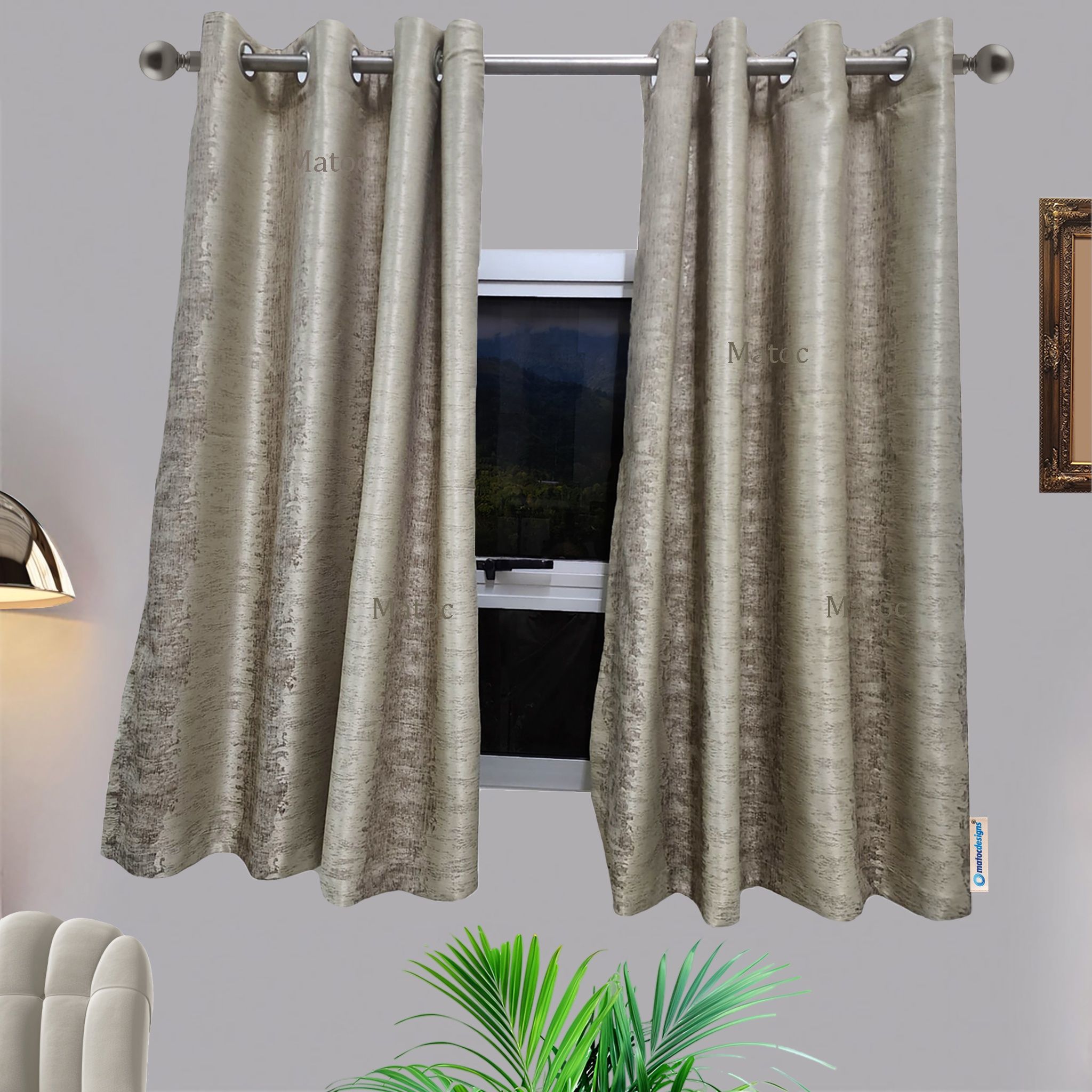 Matoc Designs Shorter Curtain - Abstract Striped Bronze - Eyelet - 110cm W x 163cm H - Pack of 2