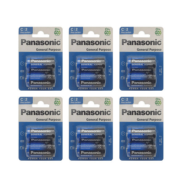 Panasonic Carbon Zinc C 2 Pack Batteries x 6 Packs (R14BE/2BP/6)