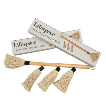 Lifespace 45cm BBQ Braai Basting Mop Brush with 3 Spare Heads