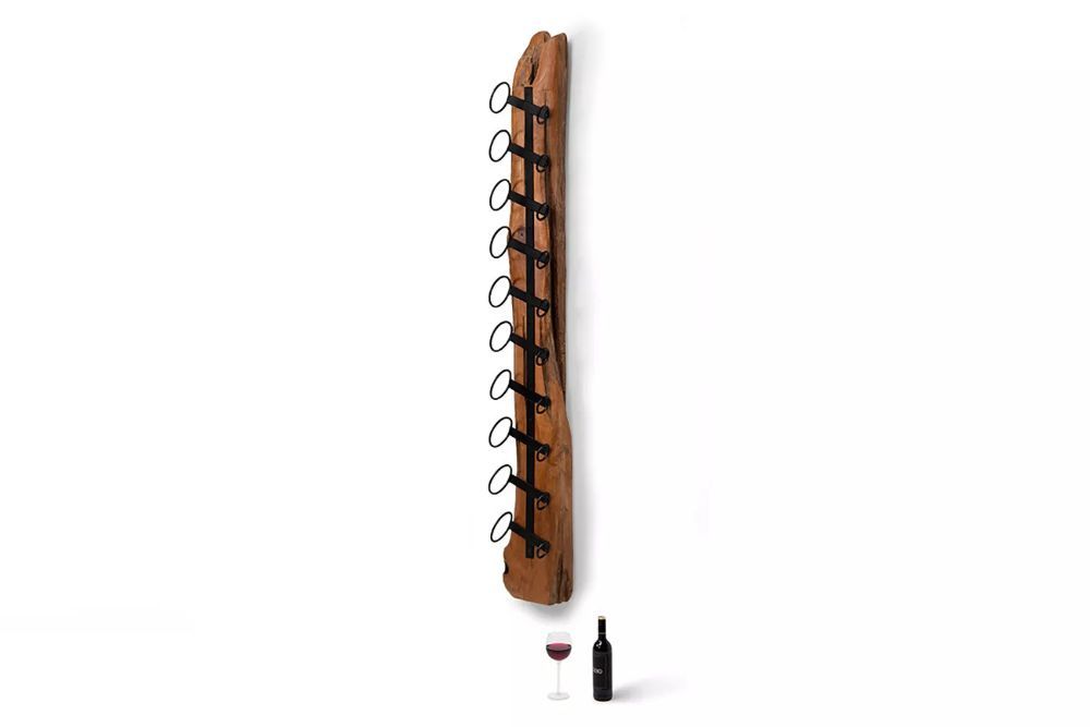 Wall-Mounted Wine Rack – Teak Root & Metal Hanging Wine Storage