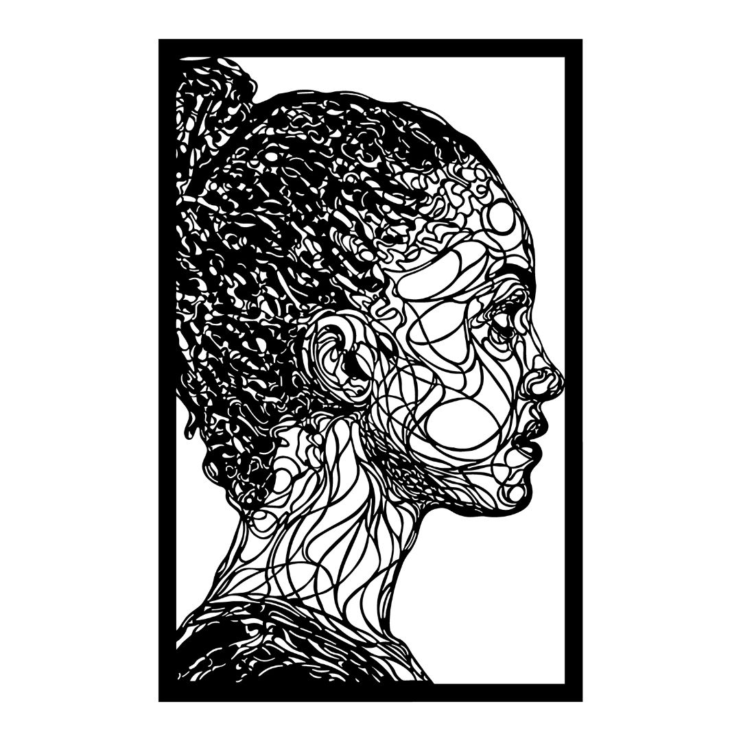 Doodle Lady in Powder coated Matt Black - Size: 890 x 570mm with 30mm stand off pins
