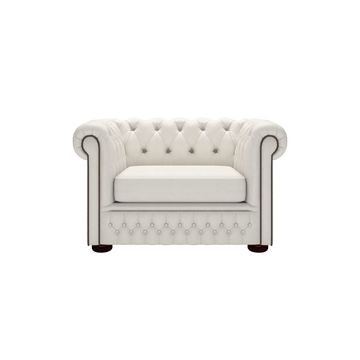 Fio Chesterfield Brown Euro Leather 1 Seater Sofa Couch (Medium) - White