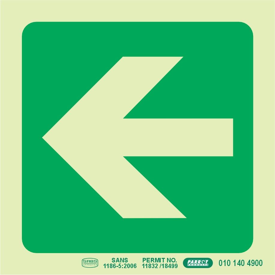 Photoluminescent 190MM Safety Sign - E22-Arrow Left