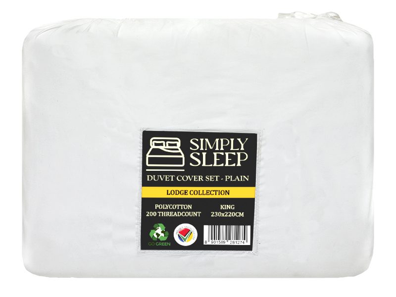 Simply Seep - Lodge Collection 200 TC Poly Cotton - Duvet Cover Set-Optical White-King(01 Pc Pack)