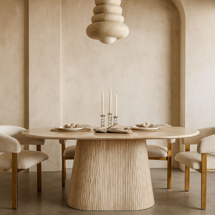 KC FURN – Travertine Modern Style 6-Seater Dining Set