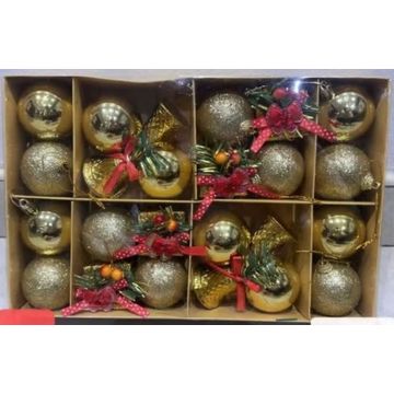 Christmas Tree Ornaments Set, 16 Silver Glitter and Chrome Baubles with Purple Bow Decorations-silver