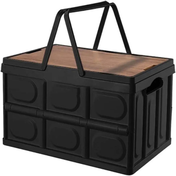 Collapsible Picnic Basket Box with Handle - Black