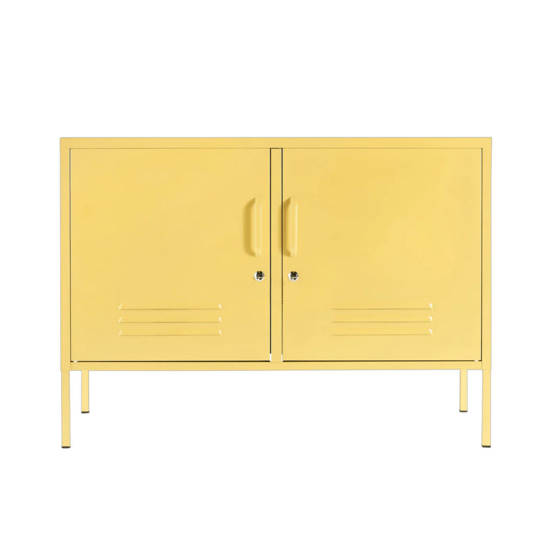 Steel TV Stand Metal Locker Adjustable Shelves Sideboard Storage Cabinet - Butter Yellow