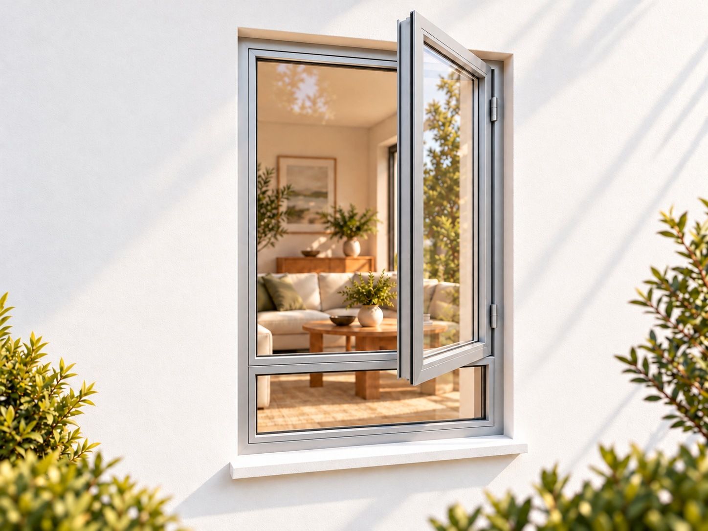 Kenzo Premium Side-Hung Aluminium Window - Silver, 600 1500 mm, Right Side Opener with Fixed Bottom Pane