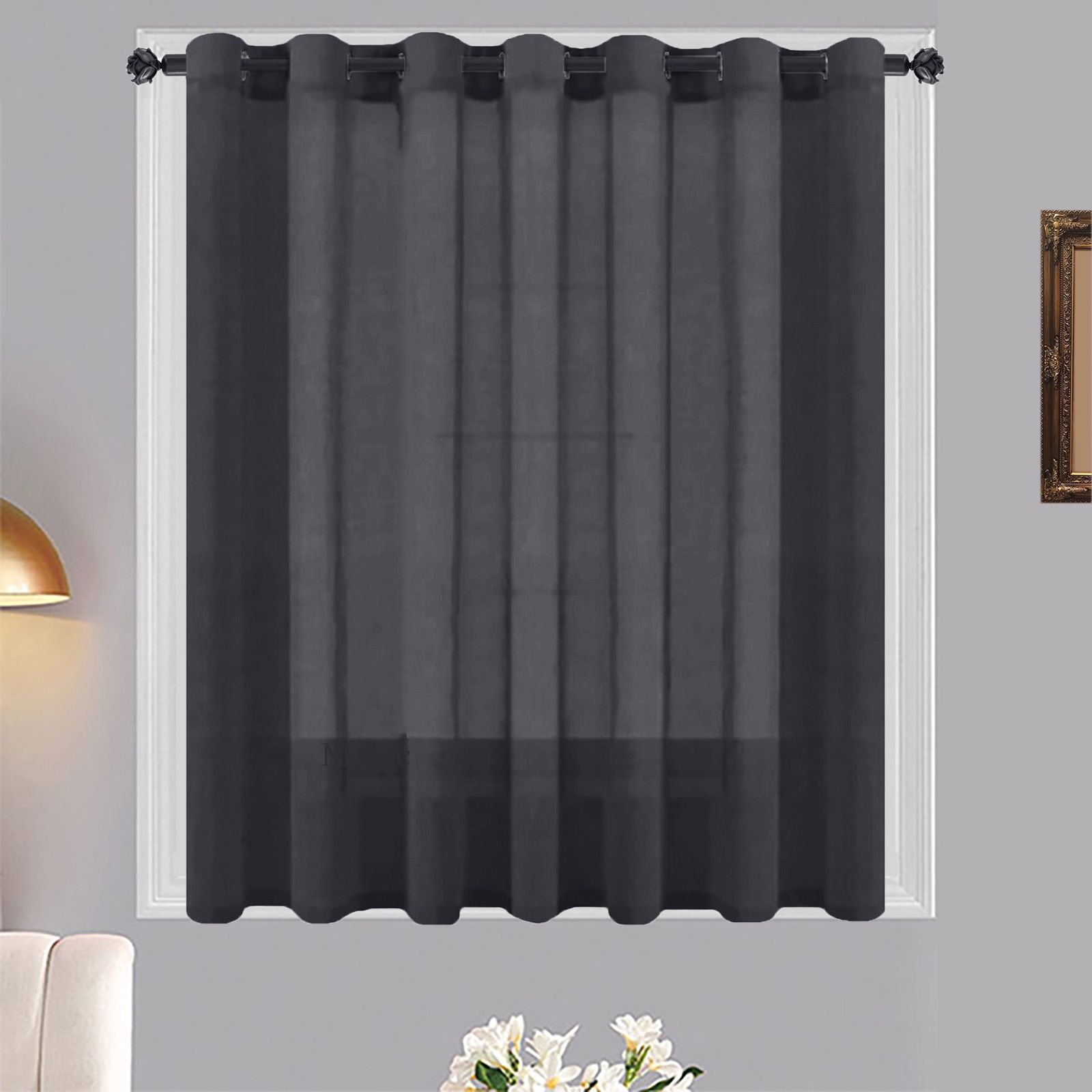 Matoc Designs Café Curtain - Mystic Voile - Charcoal - Eyelet - Single Layer - 250cm W x 123cm H